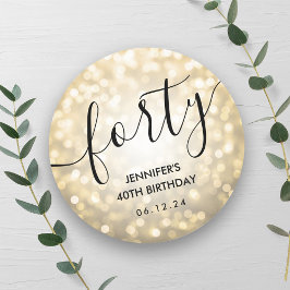 Modern Script Gold Glitzer Lights 40. Geburtstag Runder Aufkleber