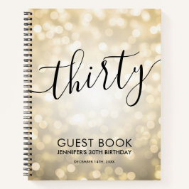 Modern Script Gold Lights 30th Birthday GUEST BOOK Notizbuch