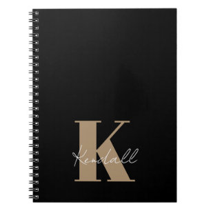 Modern Script Gold Monogram Black Notizblock