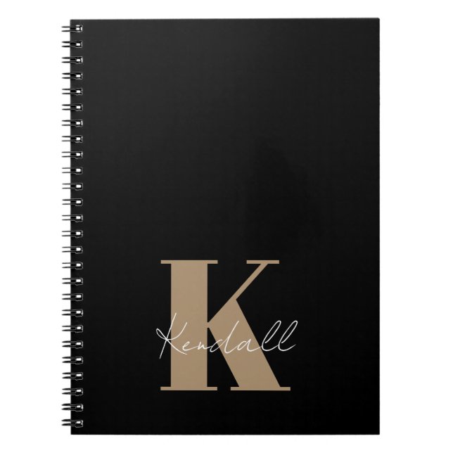 Modern Script Gold Monogram Black Notizblock (Vorderseite)