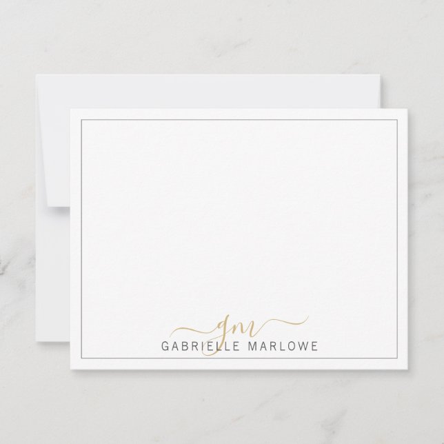 Modern Script Gold Monogram Initial Note Card Mitteilungskarte (Vorderseite)