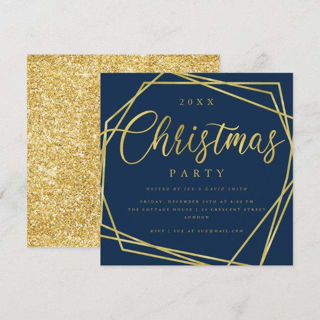 MODERN Script Gold Navy Foil Rahmen Weihnachtsweih Einladung (Vorne/Hinten)