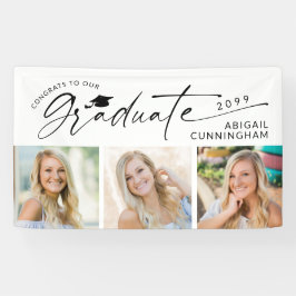Modern Script Graduate 3 Photos Graduation Party Banner