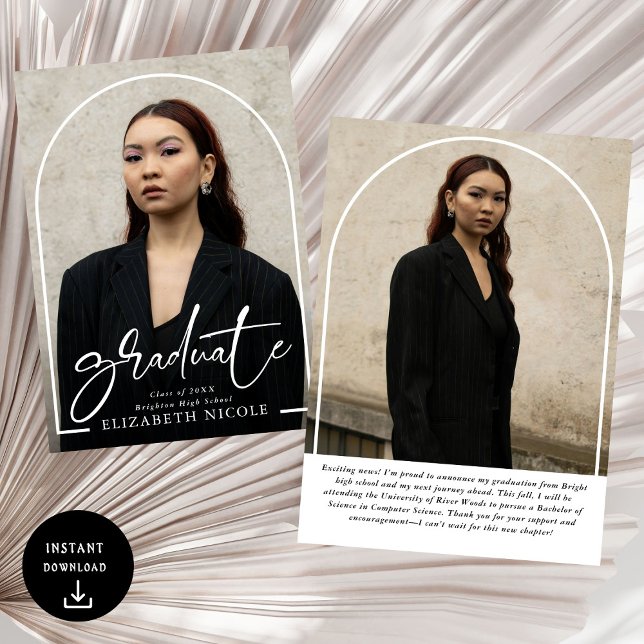 Modern Script Graduate Foto Arch Abschluss Ankündigung (Von Creator hochgeladen)