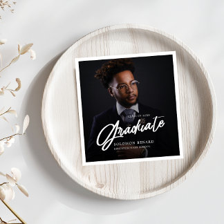 Modern Script Graduate Photo Graduation Serviette