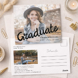 Modern Script Graduate Simple Photo Graduation Postkarte