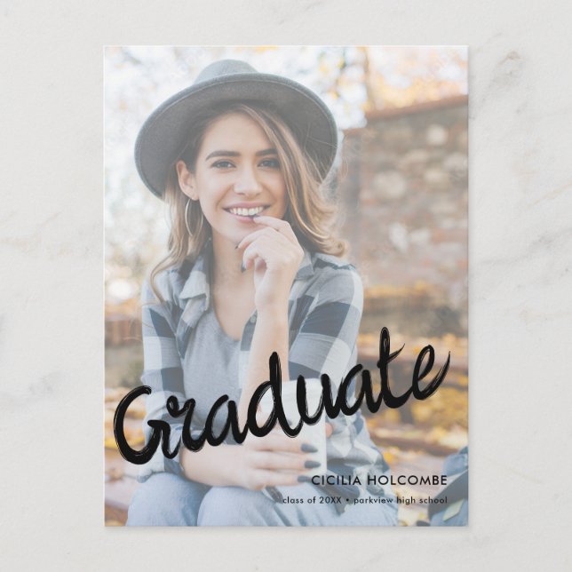 Modern Script Graduate Simple Photo Graduation  Postkarte (Vorderseite)