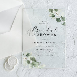 Modern Script Green Leaf Bridal Shower Acryleinladungen