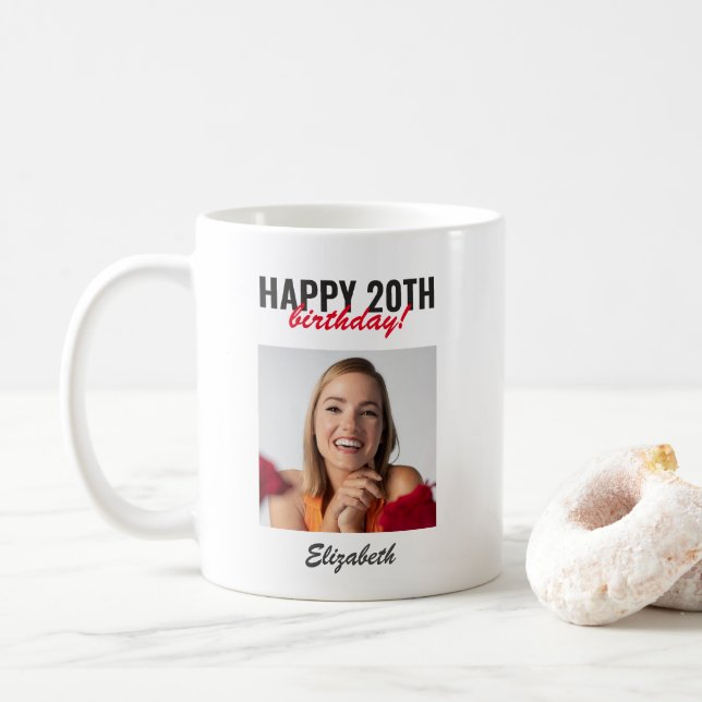 Modern Script Happy Birthday Custom Foto Gift Kaffeetasse (Mit Donut)