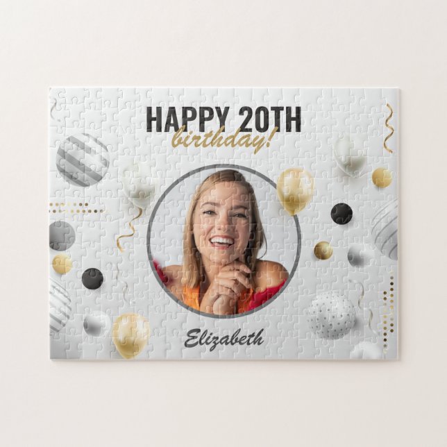 Modern Script Happy Birthday Custom Foto Gift Puzzle (Horizontal)
