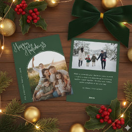 Modern Script Happy Holidays | Add 2 Photo Ho Feiertagskarte