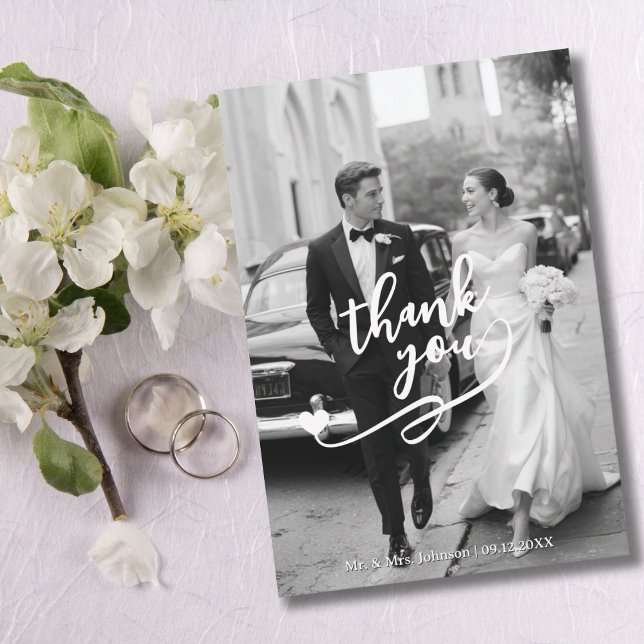Modern Script Heart 2 Photo Wedding Dankeskarte (Von Creator hochgeladen)