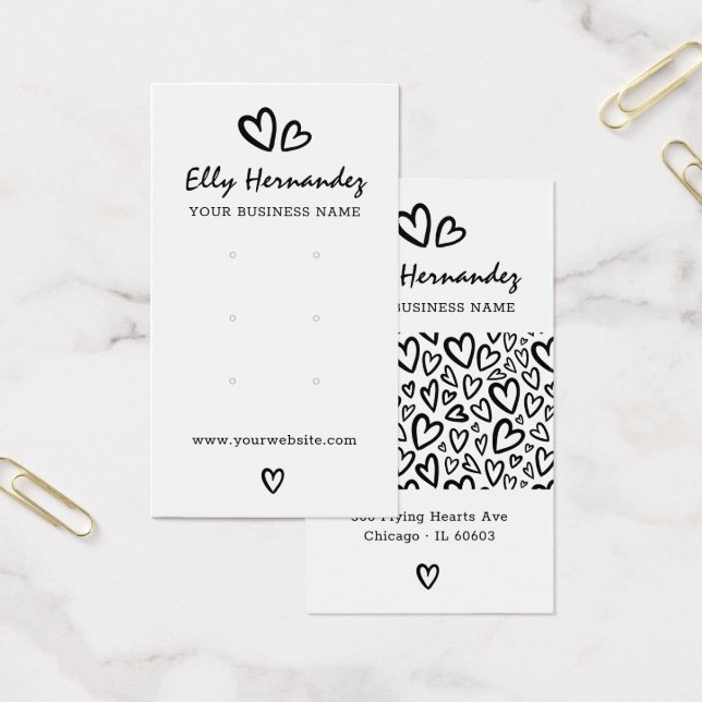 Modern Script Heart Earring Juwelier Display Card (Büro)