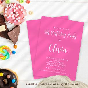 Modern Script Hot Pink 11. Geburtstagsparty Einladung