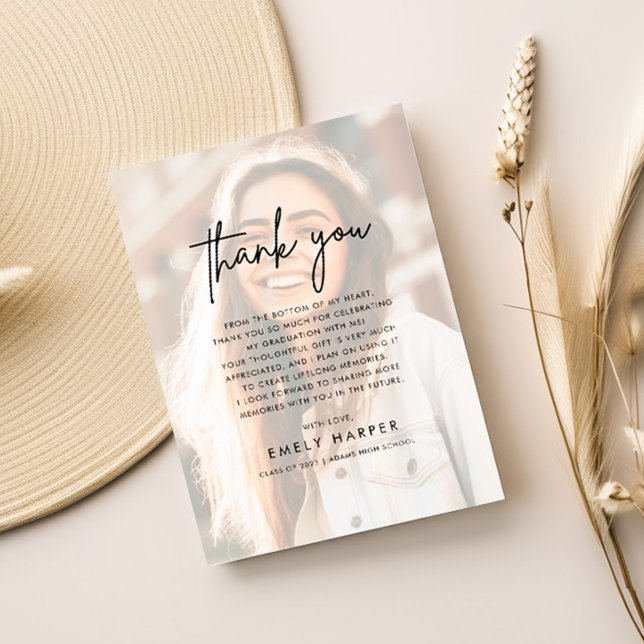 Modern Script Imitats Vellum Overlay Foto Abschlus Dankeskarte (Von Creator hochgeladen)