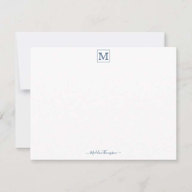 Modern Script Initial Monogram Navy Blau Mitteilungskarte (Vorderseite)