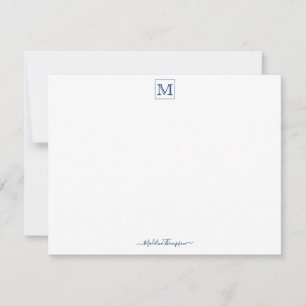 Modern Script Initial Monogram Navy Blau Mitteilungskarte