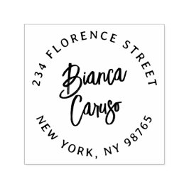 Modern Script Lettering Name Round Return Address Permastempel