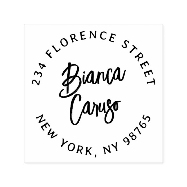 Modern Script Lettering Name Round Return Address Permastempel (Design)