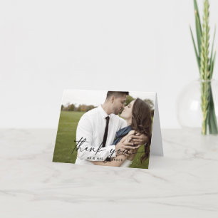 Modern Script Light Photo Folded Thank You Card Dankeskarte