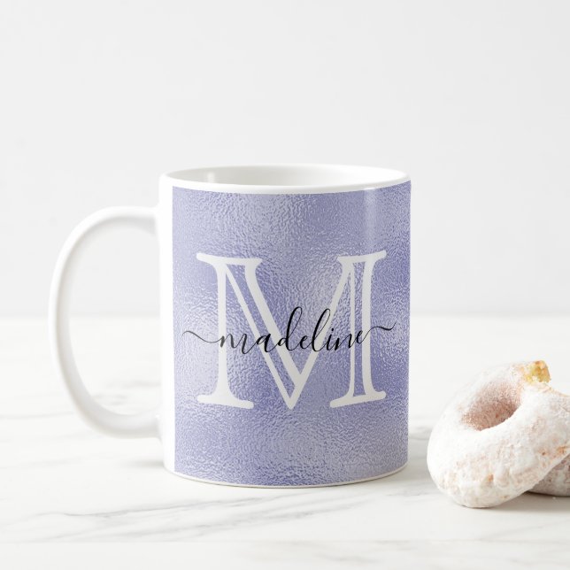 Modern Script Lila Foil Monogram Kaffeetasse (Mit Donut)