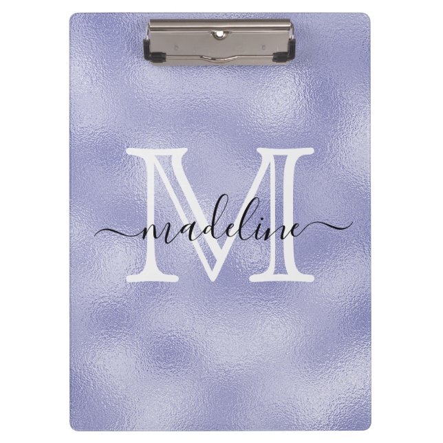 Modern Script Lila Foil Monogram Klemmbrett (Vorderseite)