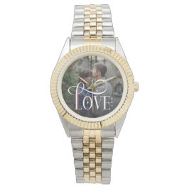 Modern Script Love Custom Engaged Couples Photo Armbanduhr