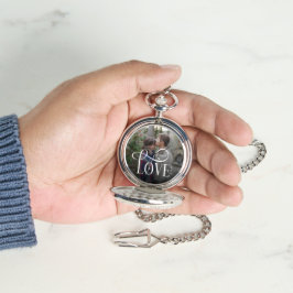 Modern Script Love Custom Engaged Couples Photo Armbanduhr