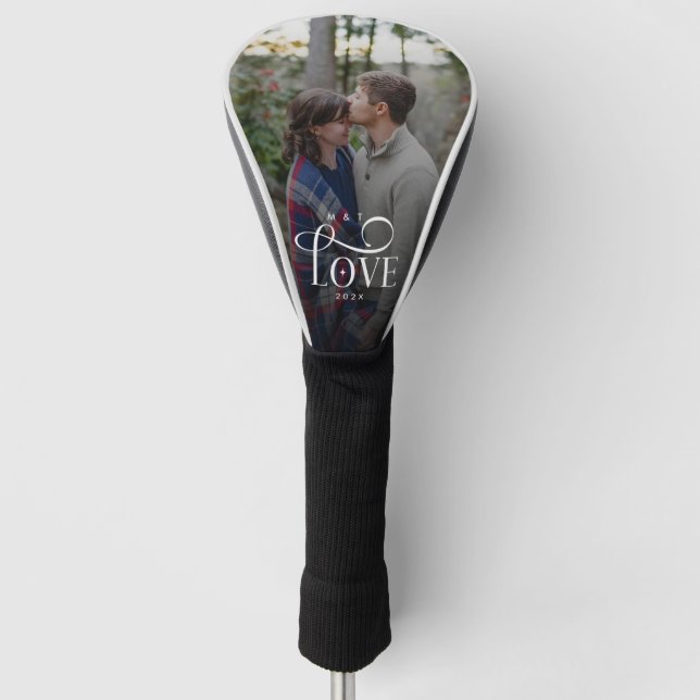 Modern Script Love Custom Engaged Couples Photo Golf Headcover (Vorderseite)