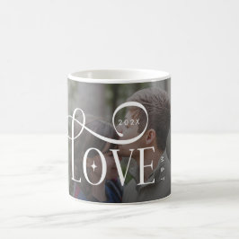 Modern Script Love Custom Engaged Couples Photo Kaffeetasse