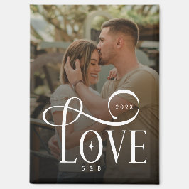 Modern Script Love Custom Engaged Couples Photo Magnet