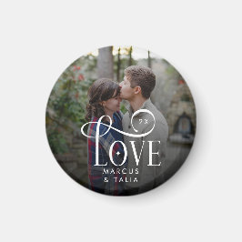 Modern Script Love Custom Engaged Couples Photo Magnet