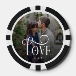Modern Script Love Custom Engaged Couples Photo Pokerchips