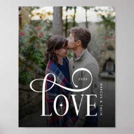 Modern Script Love Custom Engaged Couples Photo Poster