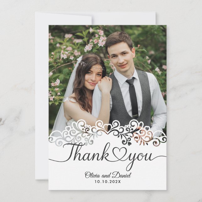 Modern Script Love Heart Wedding Flat Thank You Dankeskarte (Vorderseite)