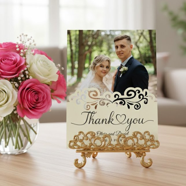 Modern Script Love Heart Wedding Flat Thank You Po Postkarte (Von Creator hochgeladen)