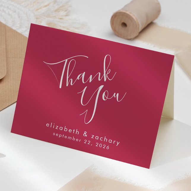 Modern Script Magenta Wedding Vielen Dank Karte (Von Creator hochgeladen)