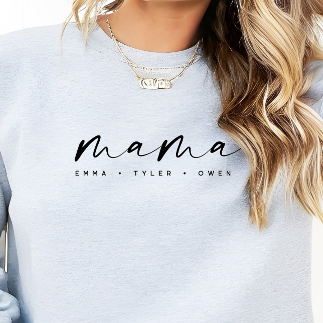 Modern Script “Mama” Children's Names, Mom Gift Sweatshirt (Von Creator hochgeladen)