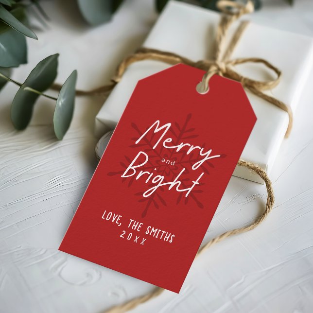 Modern Script Merry & Bright Snowflakes Christmas Geschenkanhänger (Modern Script Merry & Bright Snowflakes Christmas Gift Tags)