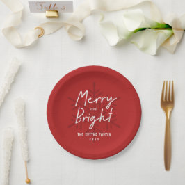 Modern Script Merry & Bright Snowflakes Christmas Pappteller