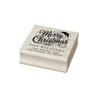Modern Script Merry Christmas Return Address Gummistempel