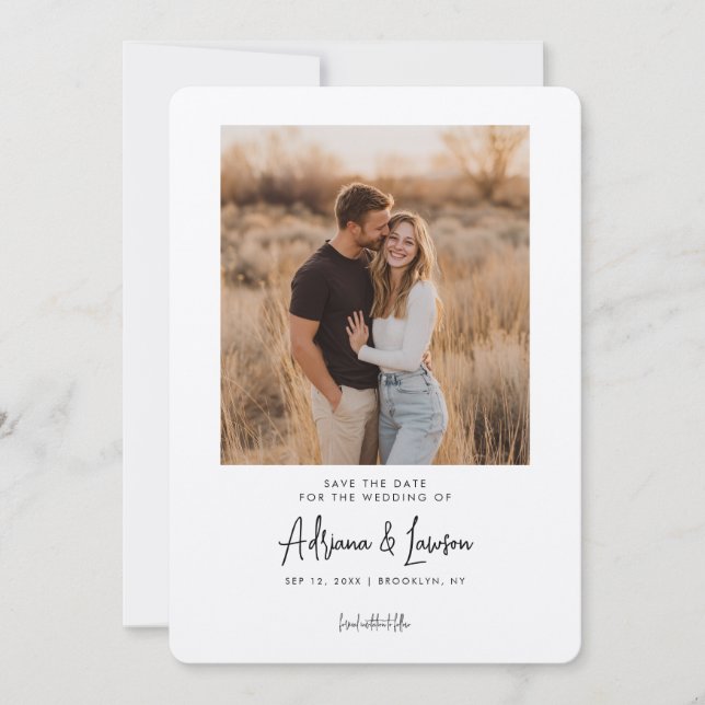 Modern Script Minimal Wedding Photo Save the Date (Vorderseite)
