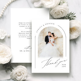 Modern Script Minimalist Photo Arch Wedding Dankeskarte