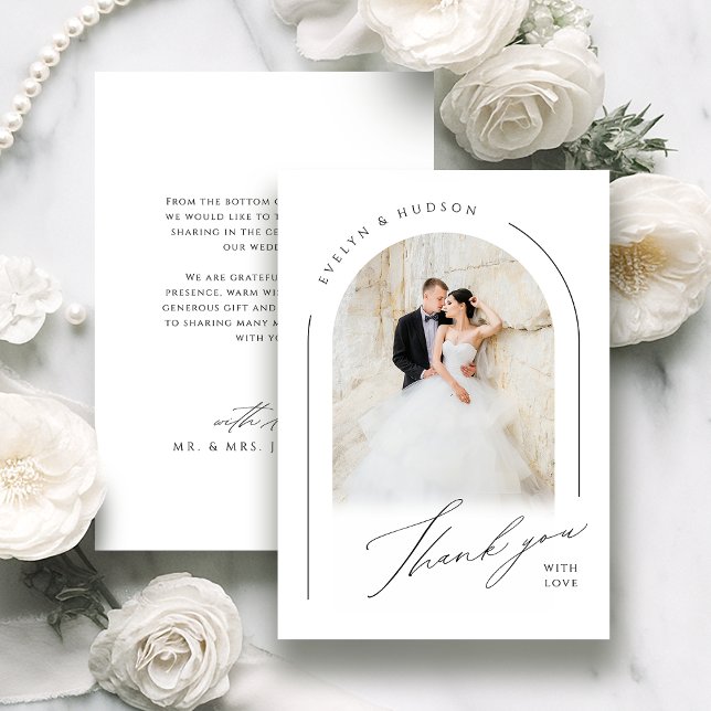 Modern Script Minimalist Photo Arch Wedding Dankeskarte (Modern Script Minimalist Photo Arch Wedding Thank You Card)