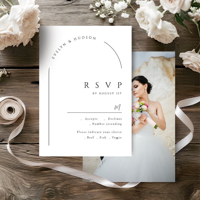 Modern Script Minimalist Photo Arch Wedding RSVP Karte (Modern Script Minimalist Photo Arch Wedding RSVP Card)