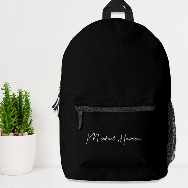Modern Script Monogram Black Bedruckter Rucksack (Von Creator hochgeladen)