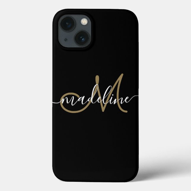 Modern Script Monogram Black Gold Case-Mate iPhone Hülle (Rückseite)