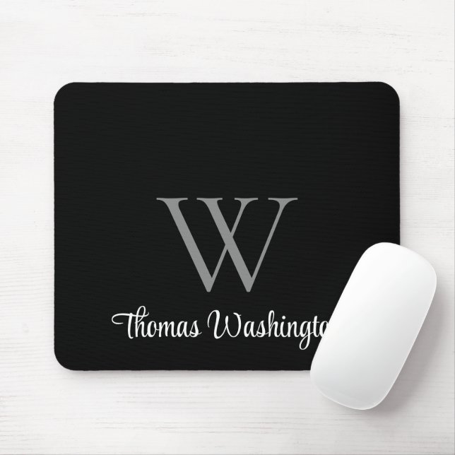 Modern Script Monogram Black Mousepad (Mit Mouse)