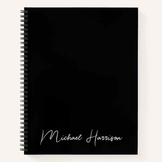 Modern Script Monogram Black Notizbuch (Vorderseite)