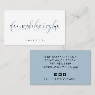 Modern Script Monogram Dusty Blue Visitenkarte